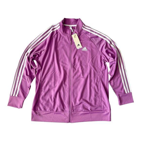 NWT ADIDAS Women's Track Top Jacket Plus Size 2X Full Zip 3 Stripes Purple - Picture 1 of 3